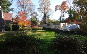 The foundation walls sit deep in the earth.