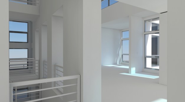 breakfast room to living room in CAD rendering